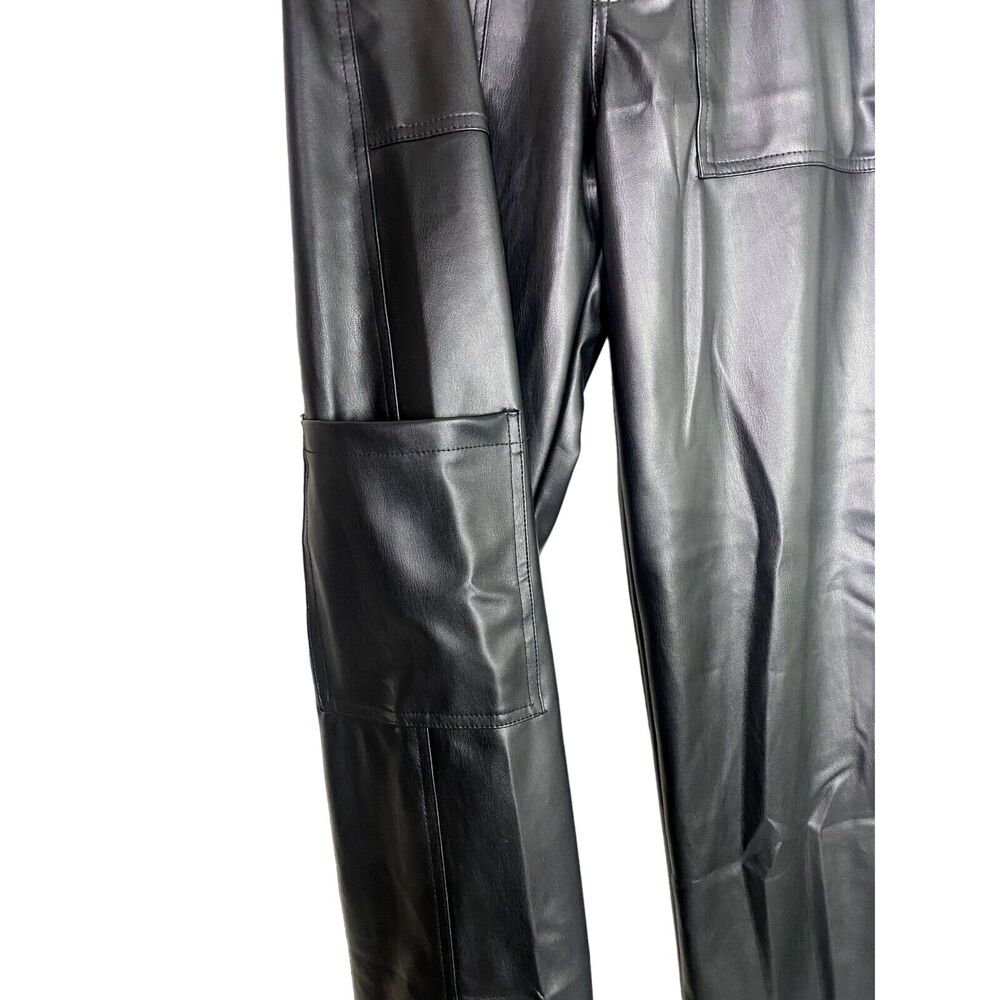 ZARA Wide Leg High Rise Faux Leather Edgy Moto Biker Full Length Pants M Black - Picture 4 of 16